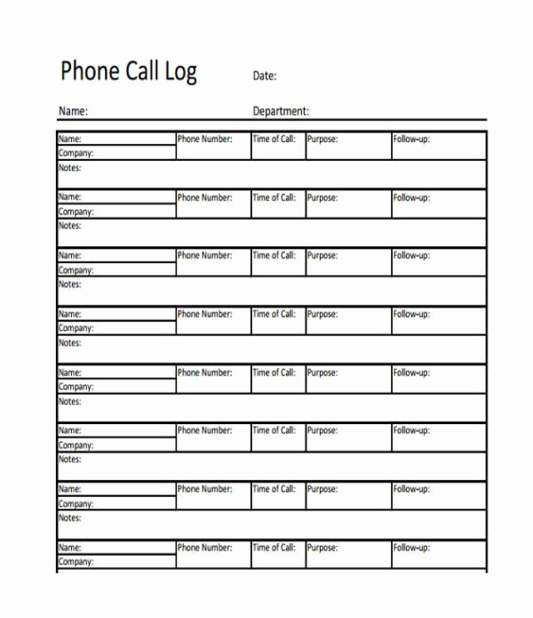 Call Log Template Excel New 17 Call Log Templates In Pdf