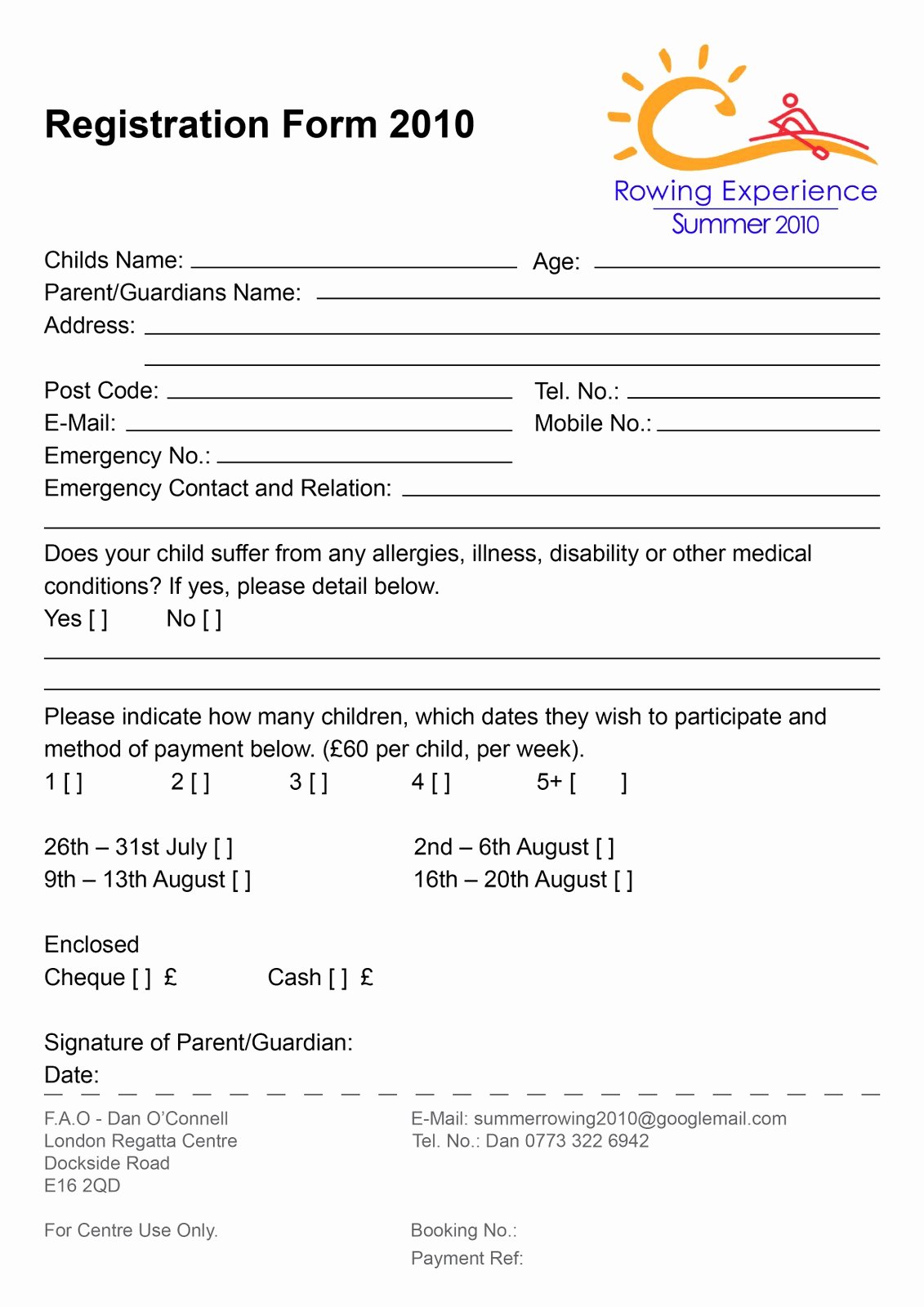 Camp Registration form Template Best Of Rowing Experience