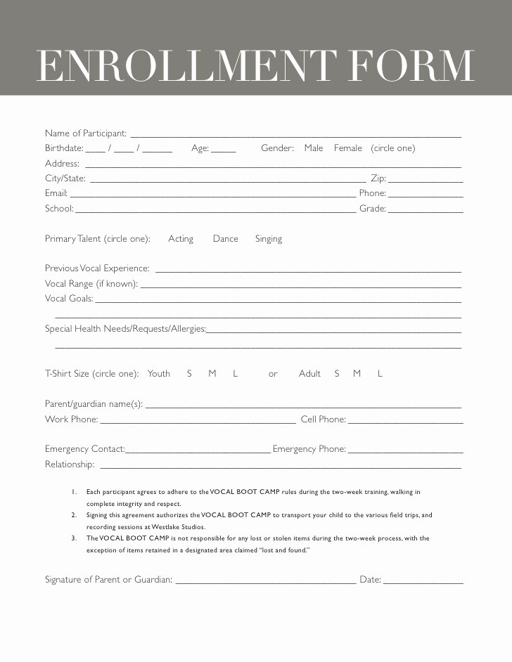 Camp Registration form Template Luxury Boot Camp Registration form Template Templates Resume