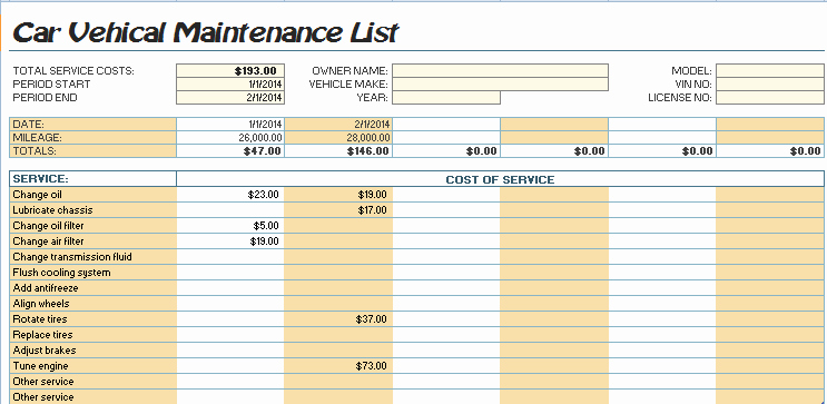 Car Maintenance Schedule Template Luxury Car Maintenance List Template Microsoft Fice Templates