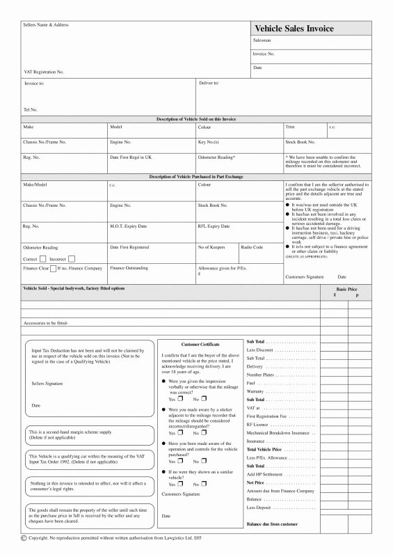 Car Sales Invoice Template Awesome Vehicle Sales Invoice for Used Car Sales