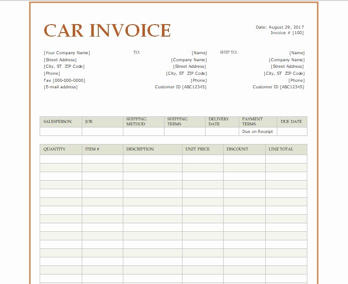 Car Sales Invoice Template Lovely Car Sale Invoice Template Word Excel Pdf Excel Tmp