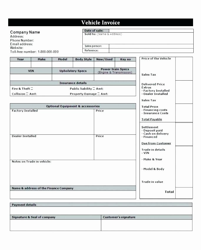 Car Sales Invoice Template Unique Example Vehicle Purchase Agreement Template Used Sales