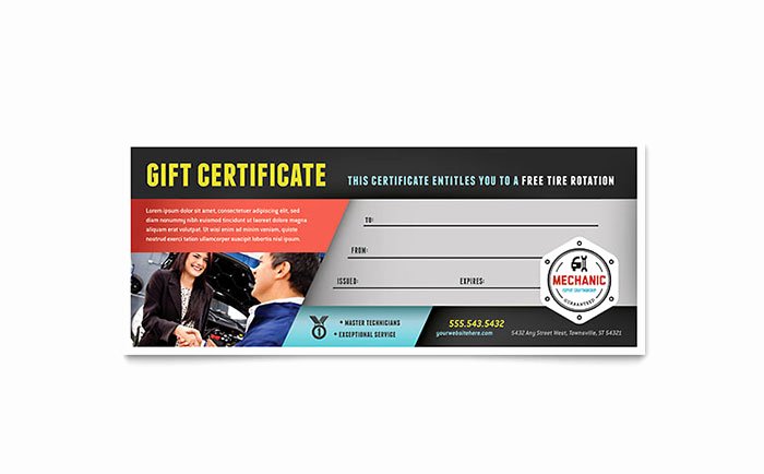 Car Wash Gift Certificate Template New Auto Mechanic Gift Certificate Template Word &amp; Publisher