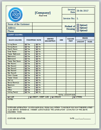 carpet cleaning invoice template