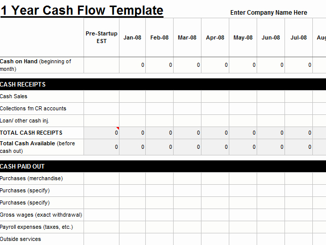 Cash Flow Chart Template Beautiful 1 Year Cash Flow Template My Excel Templates