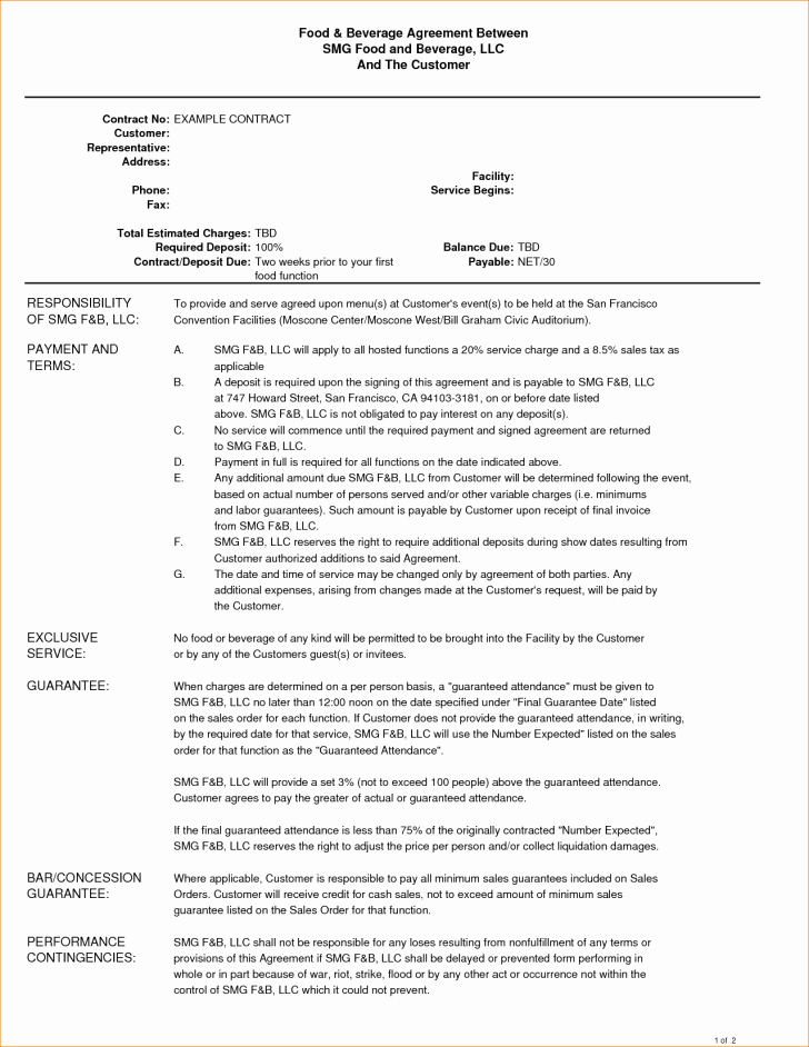 Catering Contract Template Free Beautiful Contract Catering Contract Template