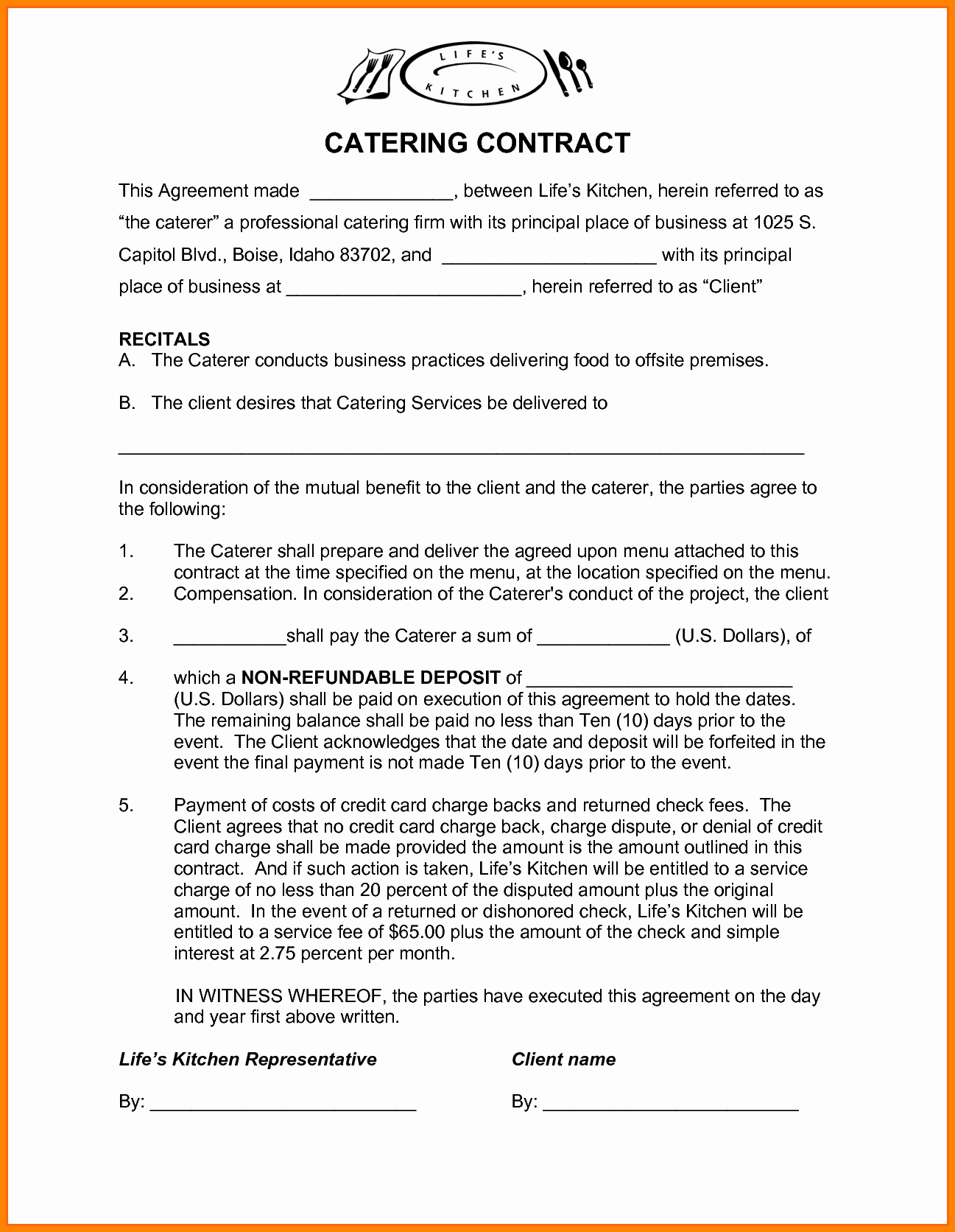 Catering Contract Template Free Lovely Contract S Catering Contract Template Catering
