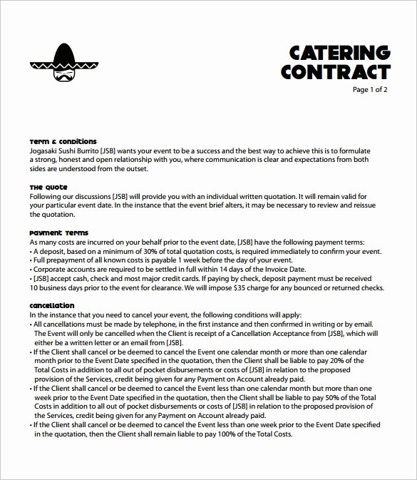 Catering Contract Template Free New Catering Contract Template 9 Download Free Documents In