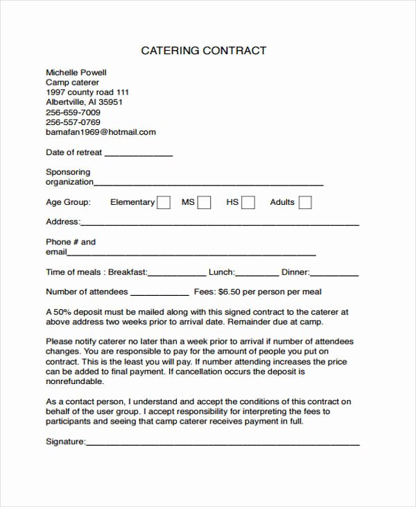 Catering Contract Template Free Unique 9 Catering Contract Templates Free Sample Example