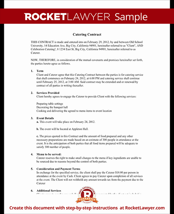 Catering Contract Template Free Unique Catering Contract Catering Contract Template with Sample