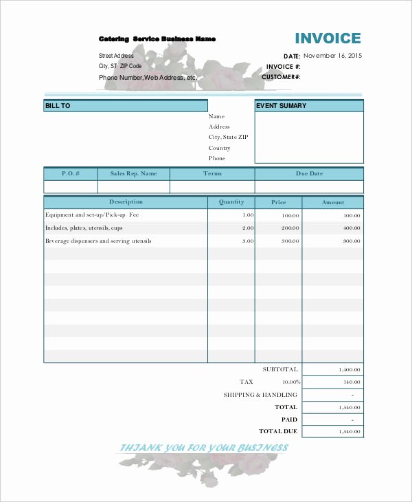 Catering Invoice Template Pdf Lovely Catering Invoice Templates 9 Free Word Pdf format