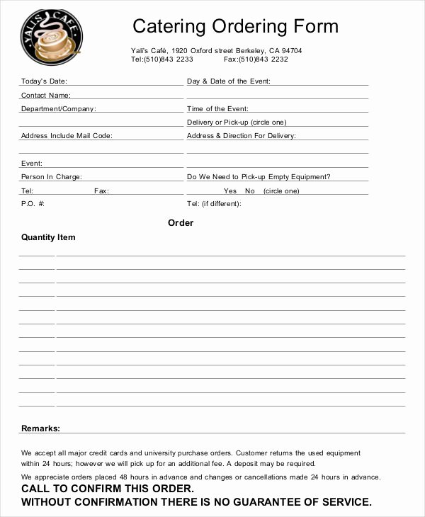 Catering order form Template Awesome 16 Catering order forms Ms Word Numbers Pages