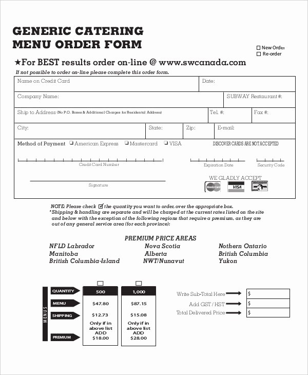 Catering order form Template Beautiful 16 Catering order forms Ms Word Numbers Pages