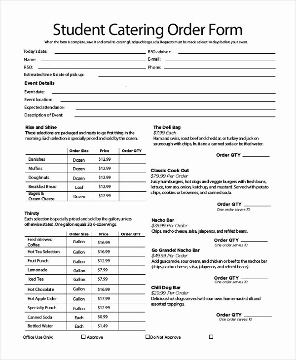 Catering order form Template Best Of Catering order form