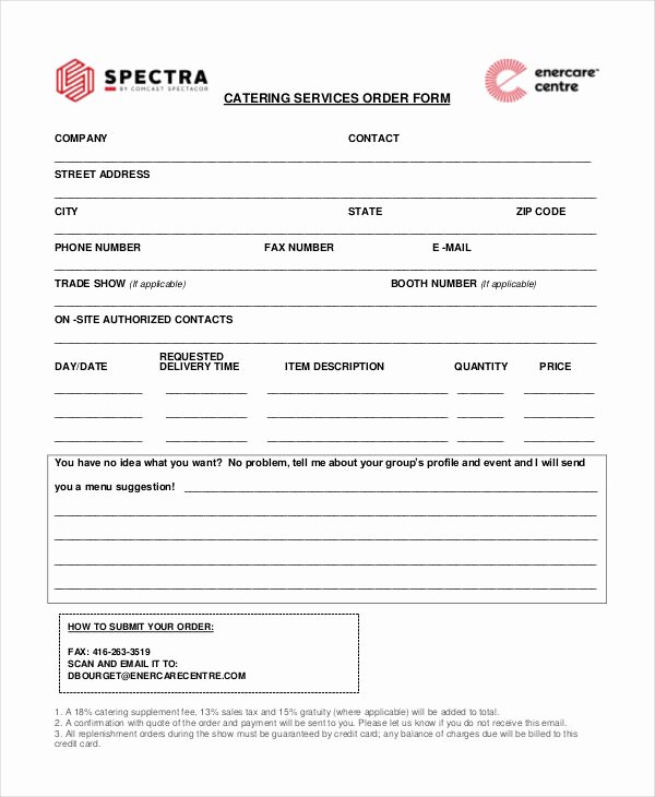 Catering order form Template Elegant 16 Catering order forms Ms Word Numbers Pages
