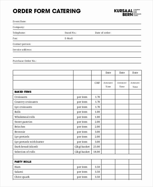 Catering order form Template Free New 16 Catering order forms Ms Word Numbers Pages