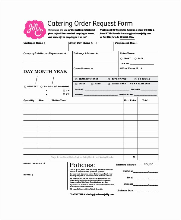 Catering order form Template Free Unique 11 Sample Catering order forms