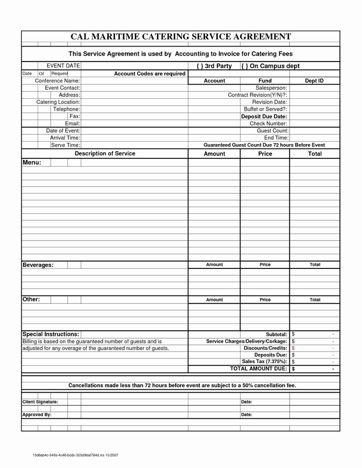 Catering order form Template Free Unique Free Downloadable Catering Contracts forms
