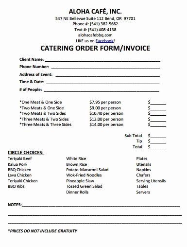 Catering order form Template Fresh Catering Invoice Template 7
