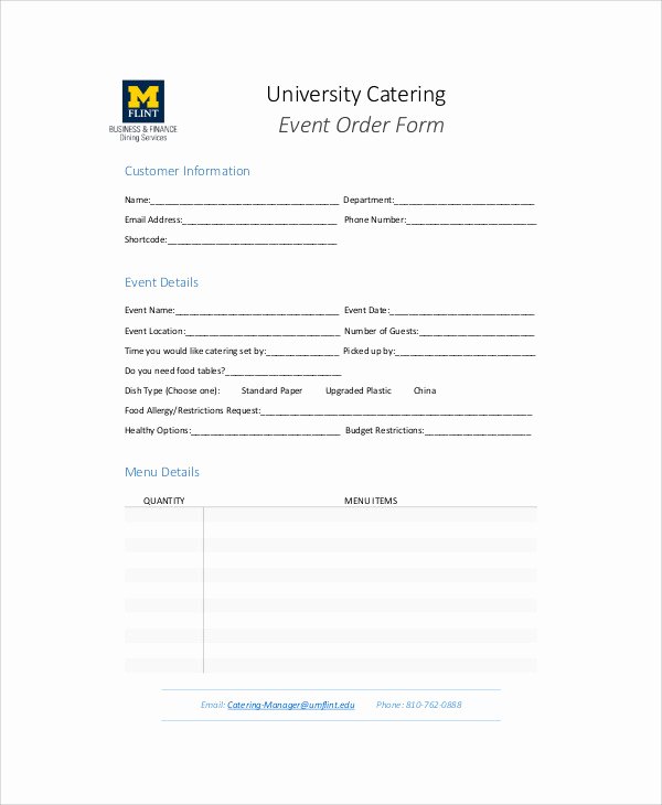 Catering order form Template Inspirational 11 Sample Catering order forms