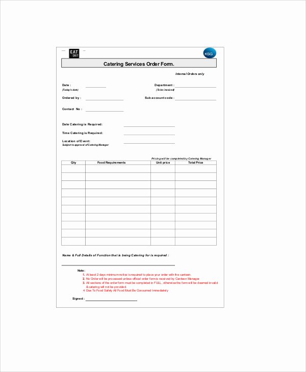 Catering order form Template New 11 Sample Catering order forms