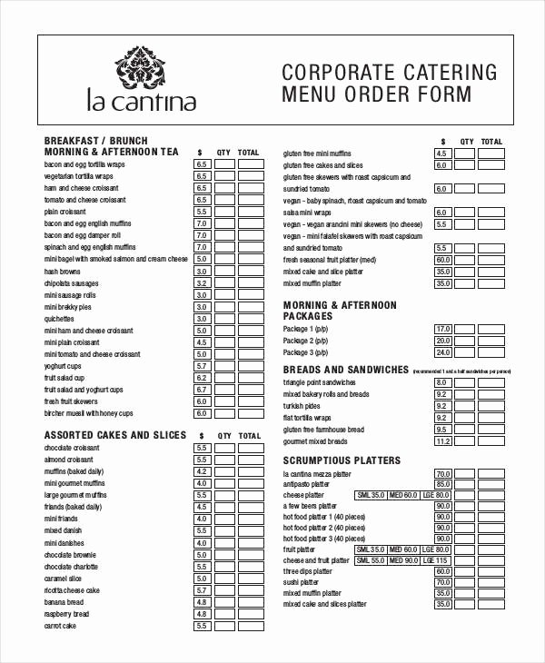 Catering order form Template New 16 Catering order forms Ms Word Numbers Pages