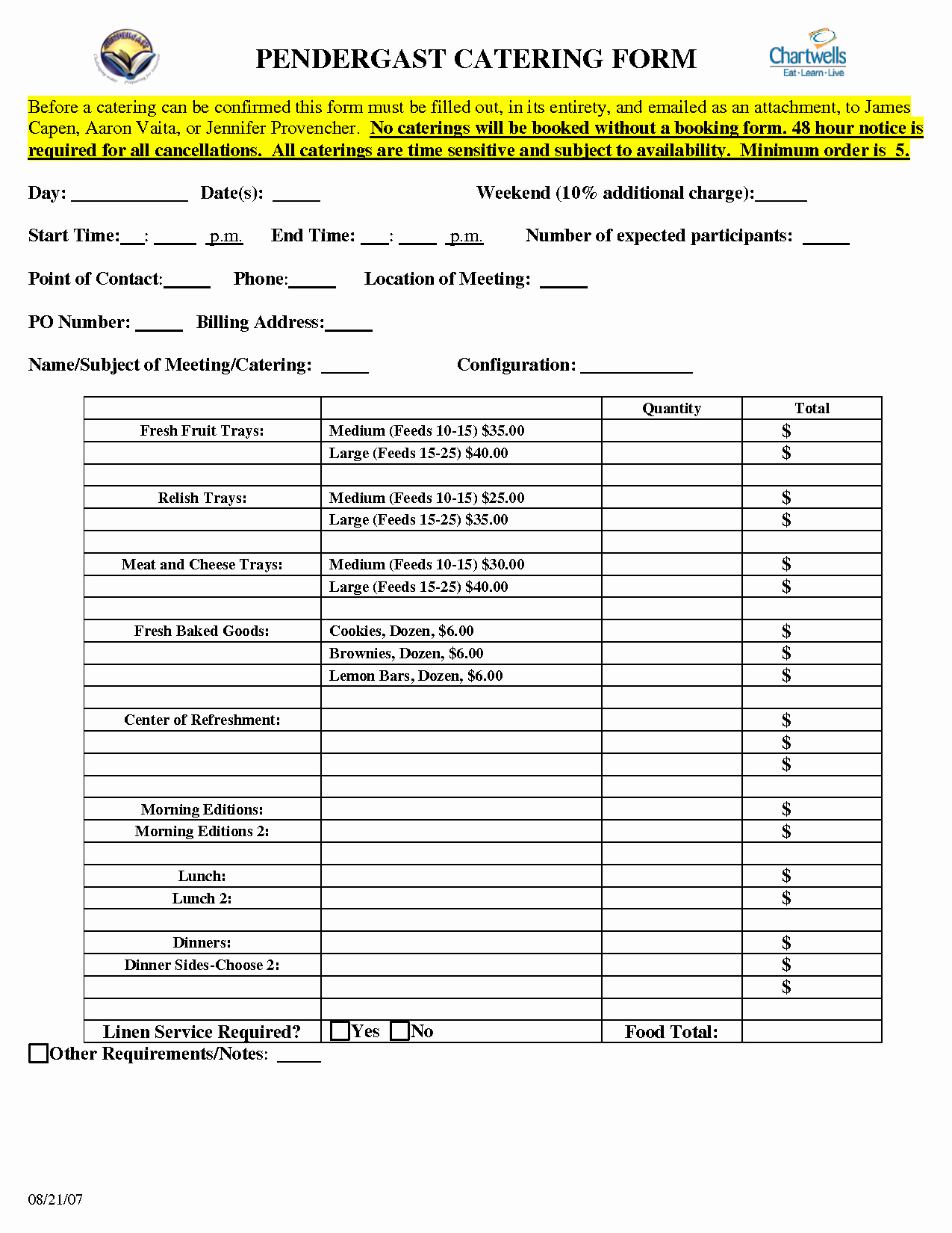 Catering order form Template New Catering order forms Template 11 Catering Invoice