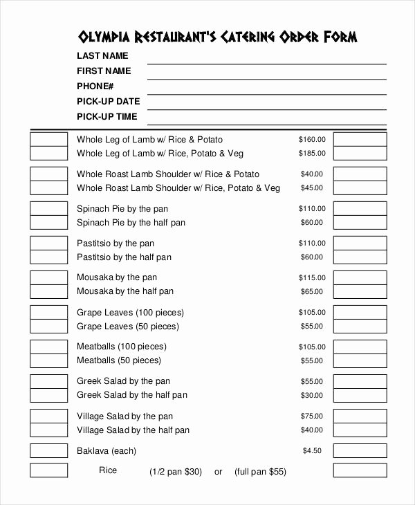 Catering order form Template Word Fresh 16 Catering order forms Ms Word Numbers Pages