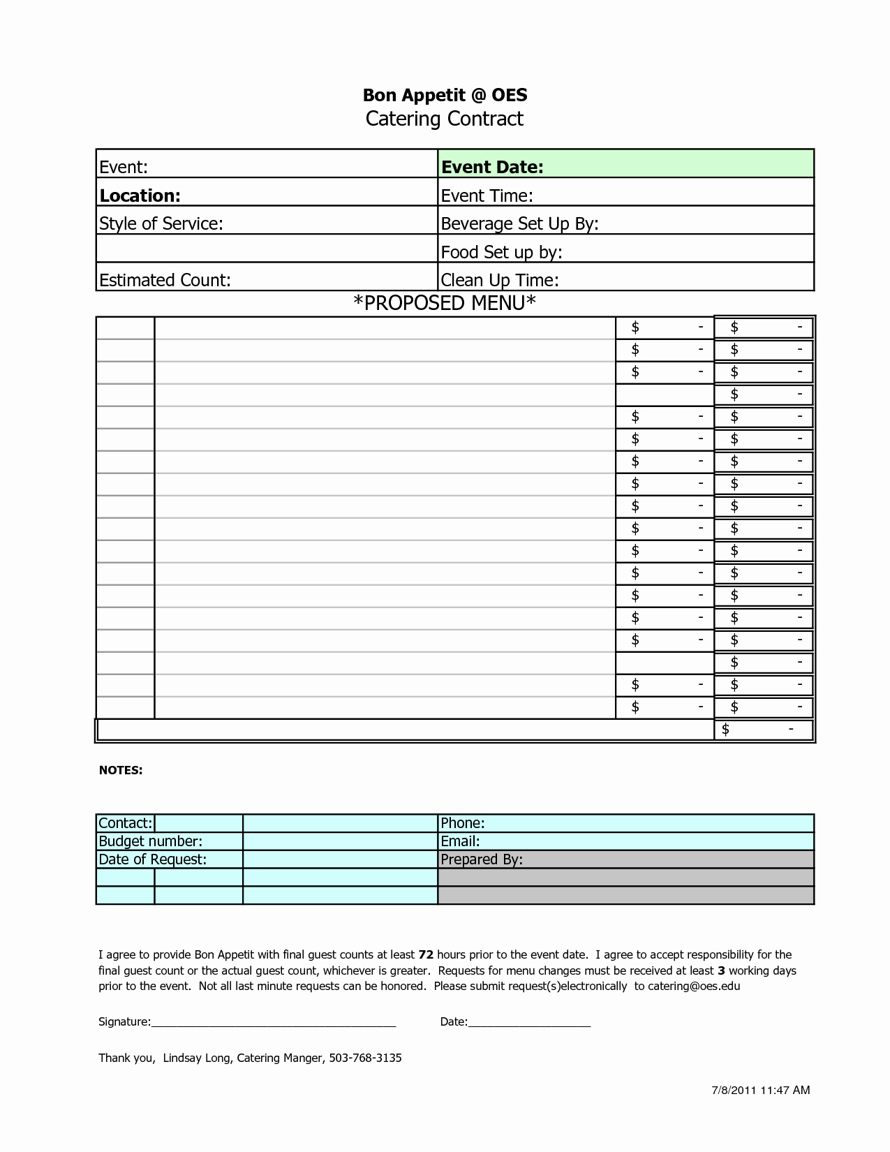 Catering order form Template Word Lovely 5 Best Of Catering Invoice Template Excel Free