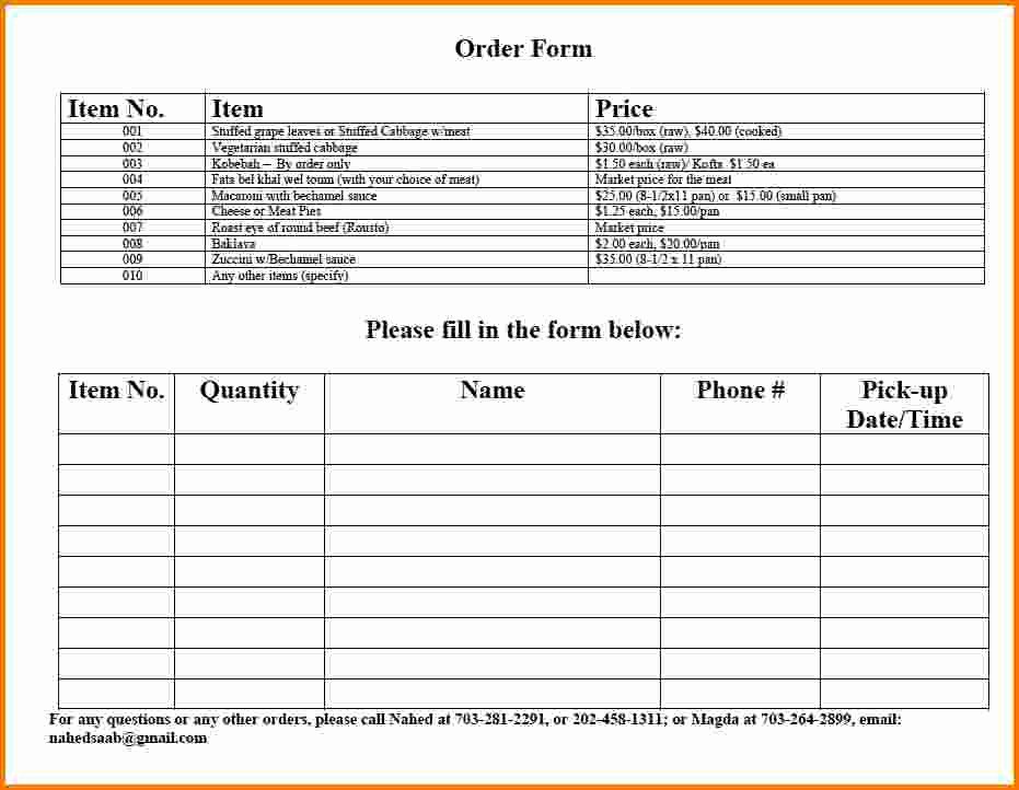 Catering order form Template Word New 7 Food order form Template Word