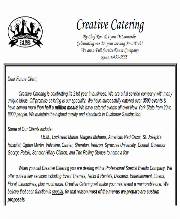 Catering Proposal Template Pdf Awesome 8 Sample Catering Proposal Letters – Pdf Doc