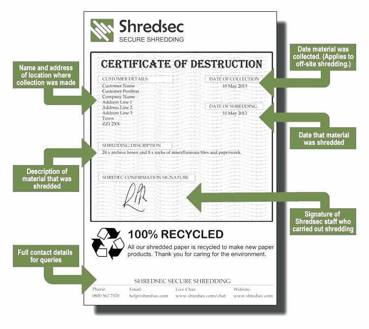 Certificate Of Data Destruction Template New Certificate Of Data Destruction Template – Obconline