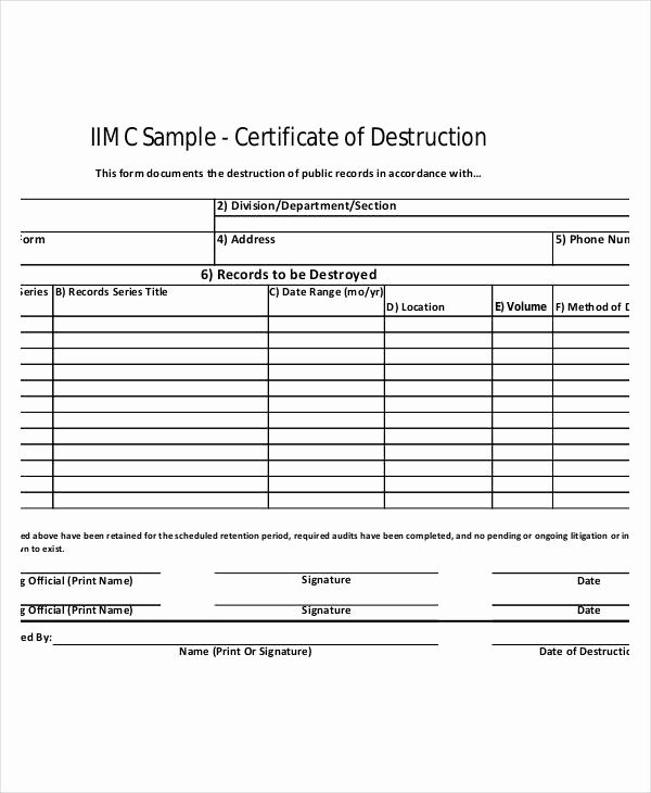 Certificate Of Data Destruction Template Unique Certificate Destruction Template 12 Pdf Word Ai