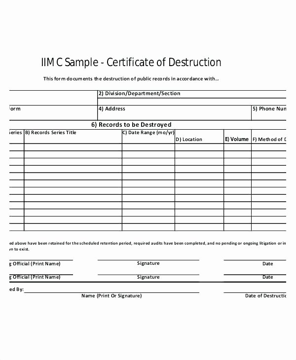 Certificate Of Destruction Template Awesome Certificate Of Data Destruction Template – Obconline