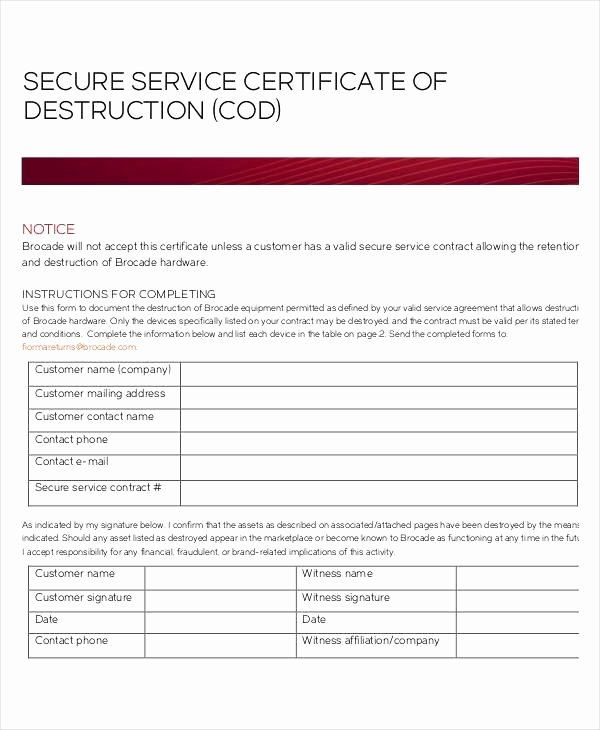 Certificate Of Destruction Template Best Of 96 Free Certificate Destruction Template Sample