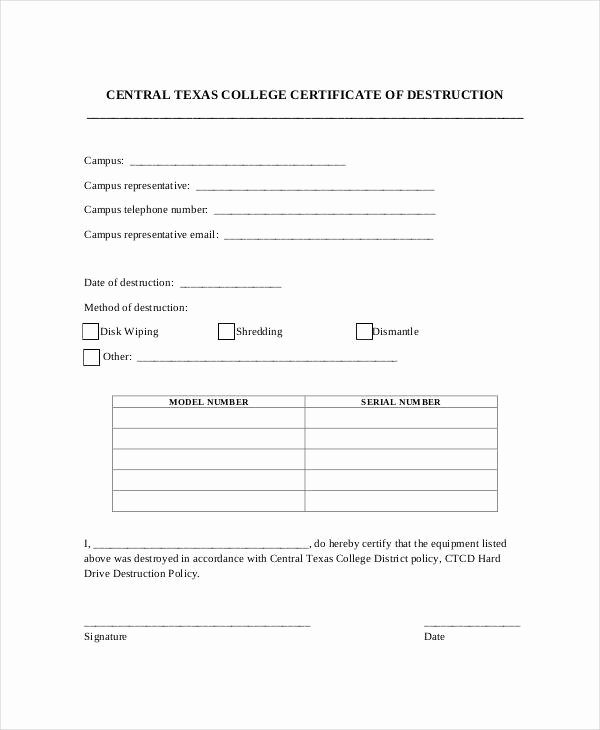 Certificate Of Destruction Template Elegant Certificate Destruction Template 12 Pdf Word Ai