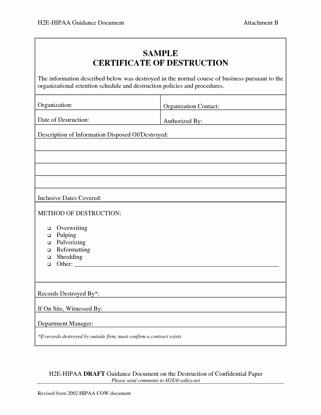 Certificate Of Destruction Template New Data Destruction Certificate Sample to Pin On