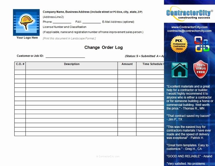 Change order Template for Construction Fresh Construction Pany Contract Template