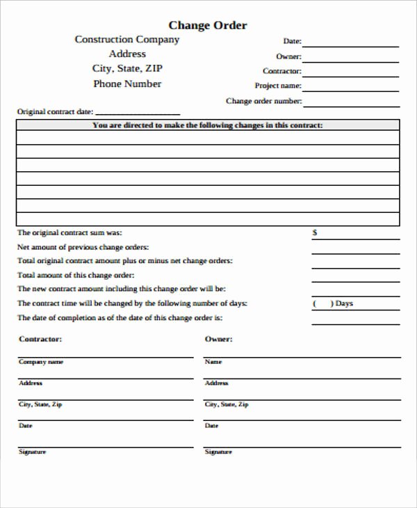 Change order Template for Construction Inspirational 7 Sample Construction Change order forms