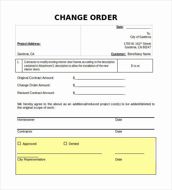 Change order Template for Construction Inspirational Sample Change order – 11 Documents In Pdf Word