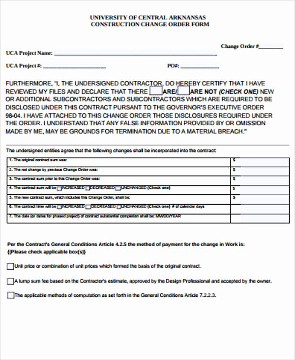 Change order Template for Construction Luxury 7 Sample Construction Change order forms