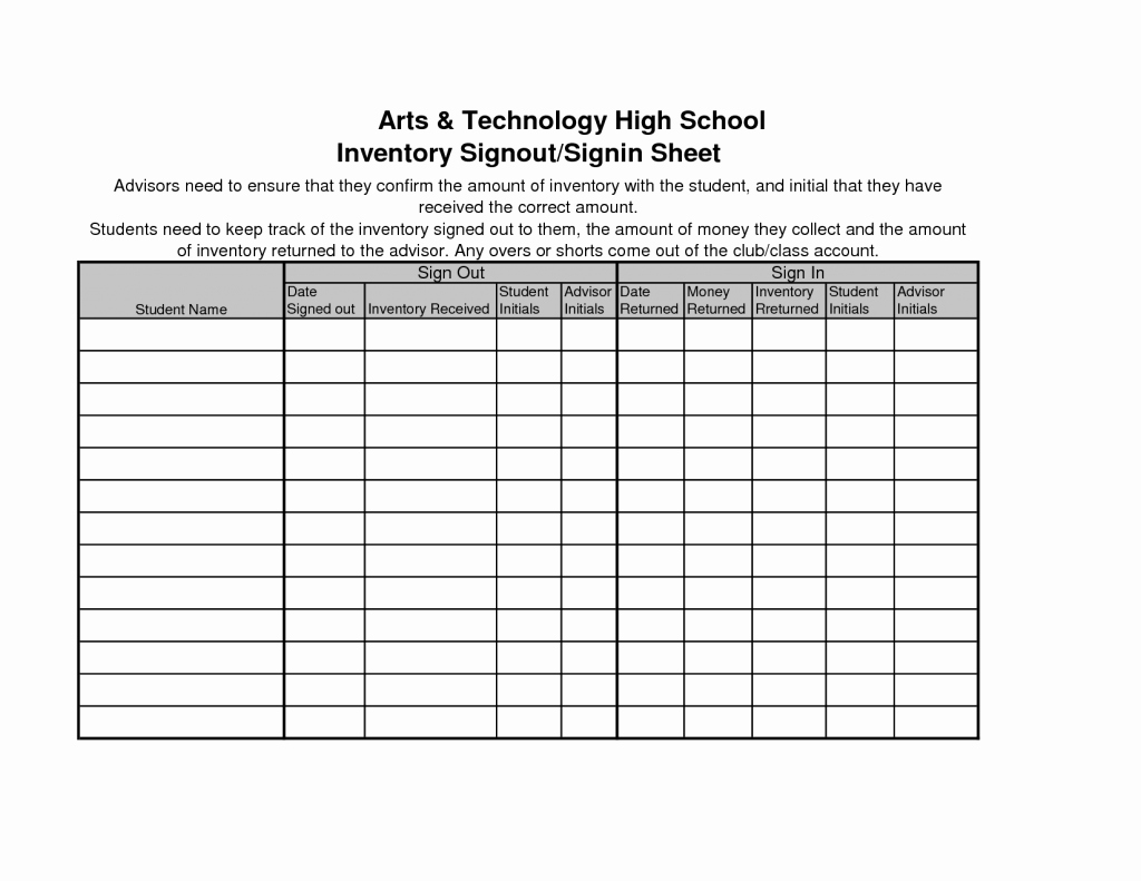 Check In Sheet Template Fresh Sheet Inventory Sign Out Template Free Download In Sample