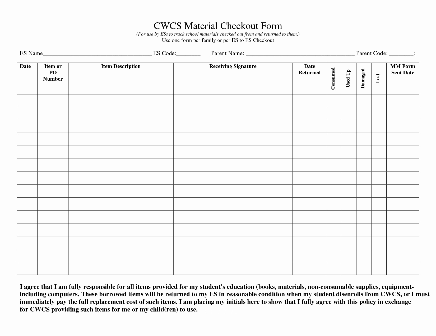 post library check out sheet template