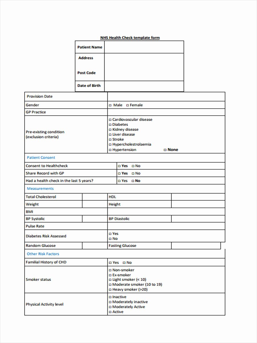 Check In Sheet Template Unique 8 Health Check form Samples Free Sample Example format