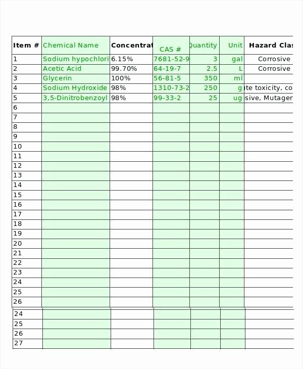 Chemical Inventory List Template Inspirational Chemical Inventory Template Excel Chemical Inventory