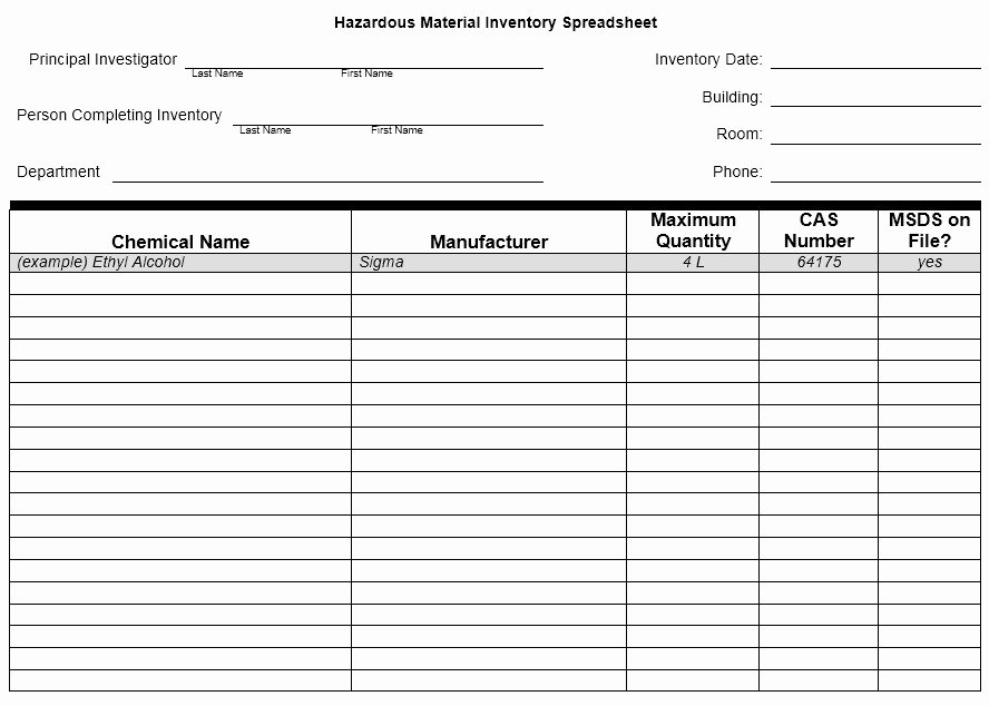 Chemical Inventory List Template