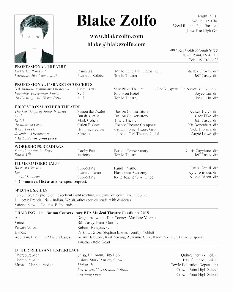 Child Actor Resume Template Awesome Child Acting Resume Template No Experience Awesome Sample