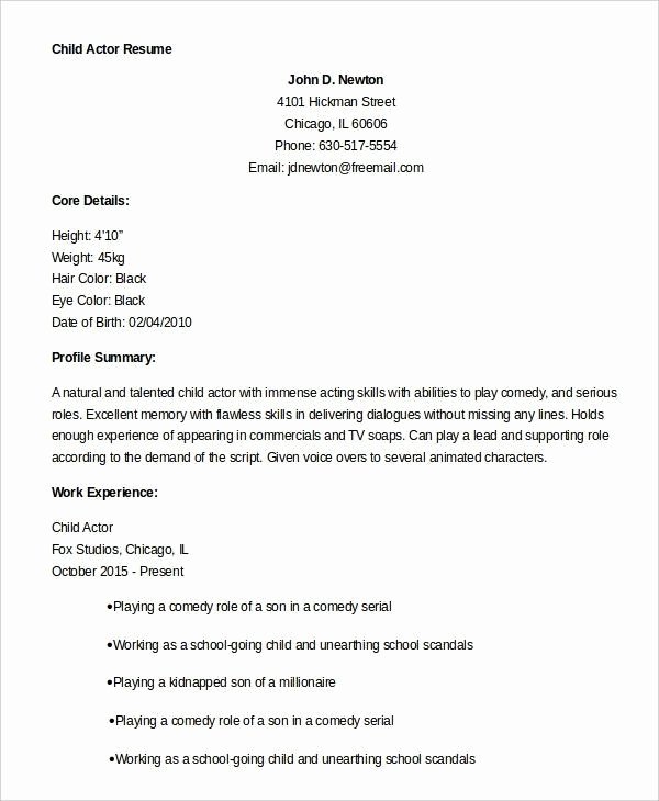 Child Actor Resume Template Lovely Child Acting Resume Template No Experience