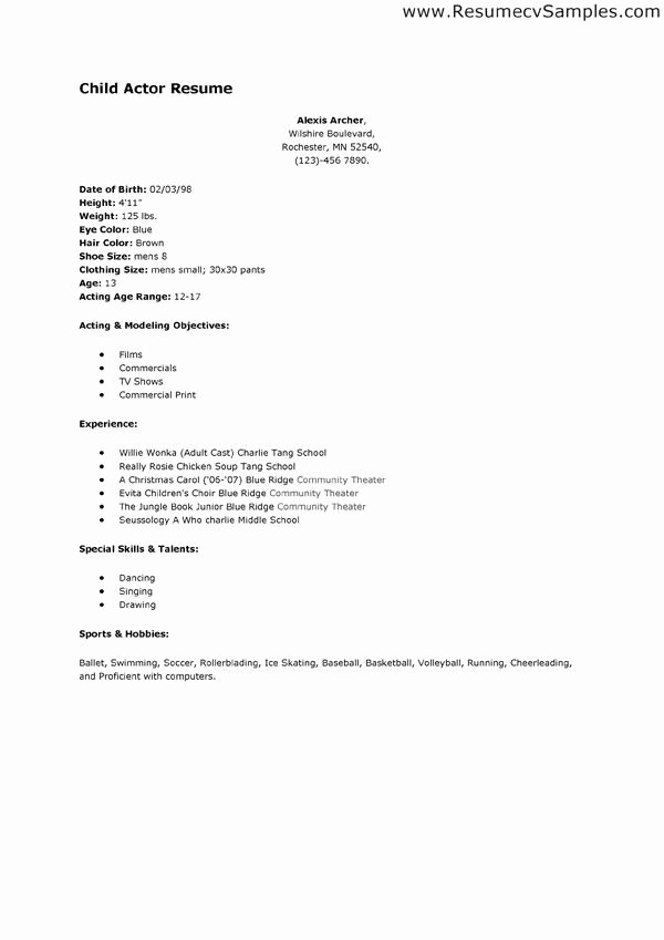 Child Actor Resume Template New Sample Acting Resume No Experience Best Resume Collection